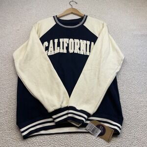 New York Popular Sweatshirt Mens XL Navy Cream California Varsity Raglan Sleeve